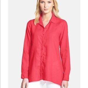 Eileen Fisher Button Down Blouse Top Organic Irish Linen Medium Pearl Buttons